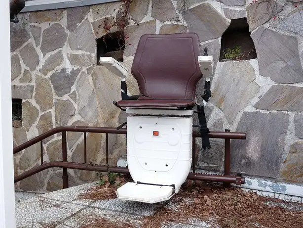 Curved Outdoor Stair Lift on Stone Steps installation in Ely (White Pine County)