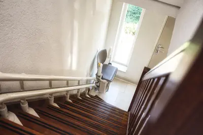Overhead top-down view of a curved stairlift installation in West Wendover.
